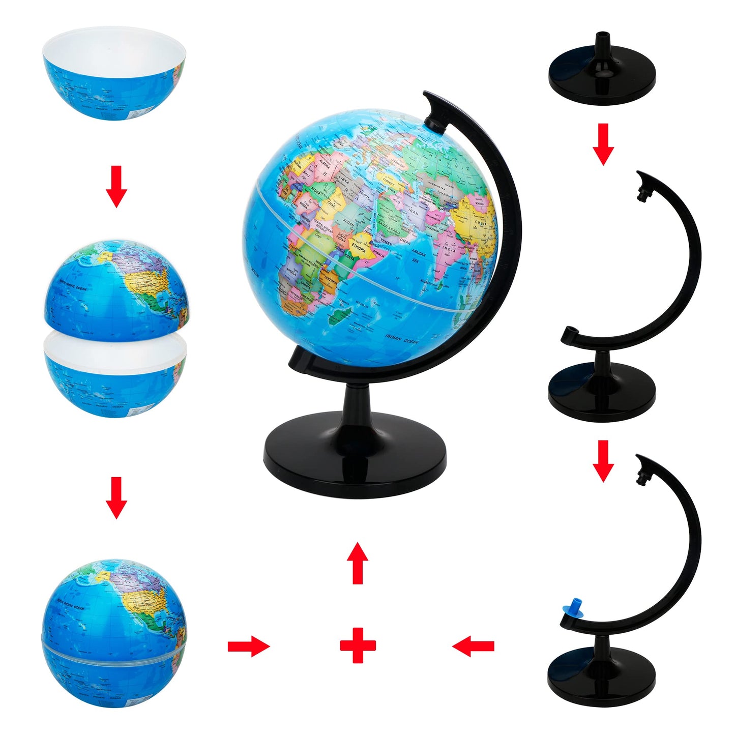 Exerz 8' World Globe - Political Map Educational Globe - Self Assembled School Globe - Spinning Globe
