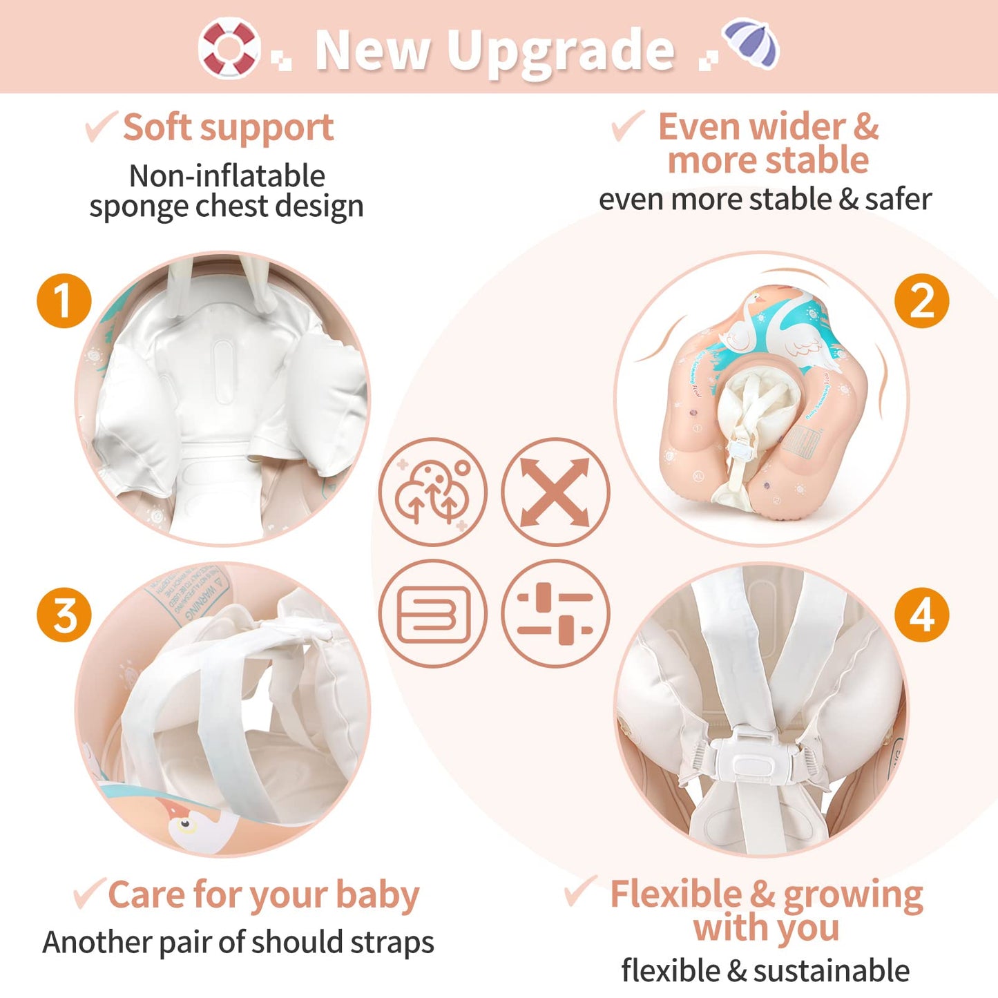 Free Swimming Baby Infant Pool Float With Sun Canopy Size Improved Inflatable Swan Baby Floatie With Sponge Safety Bottom Support Water Toys Swim Trainer For Age Of 3-72 Months (Pink, Large)