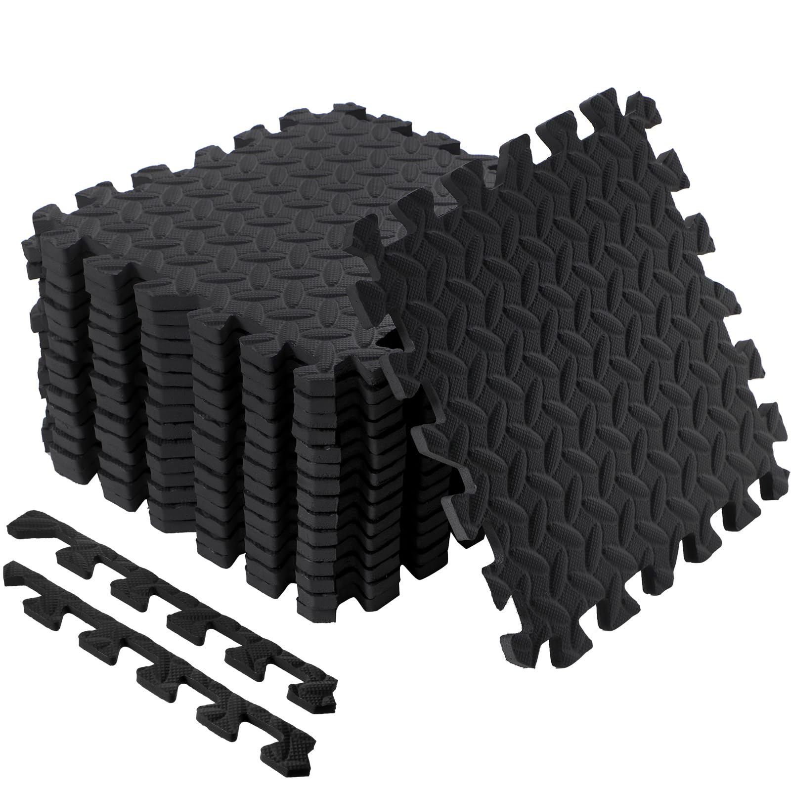 Shihanee Foam Floor Baby Tiles Foam Floor Mats Play Mats Bulk With Borders Interlocking For Kids Baby Playroom Nursery Gym (Blac