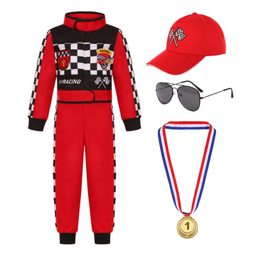 Bordazor Kids Race Car Driver Costume For Boys Girl Racing Suit Racer Jumpsuit For Halloween Dress Up 3-10Y (5-6 Years)