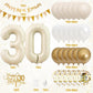 30Th Birthday Decorations Sand White Gold,30Th Birthday Balloons Beige Gold,Happy 30Th Birthday Banner With Cake Toppers Number