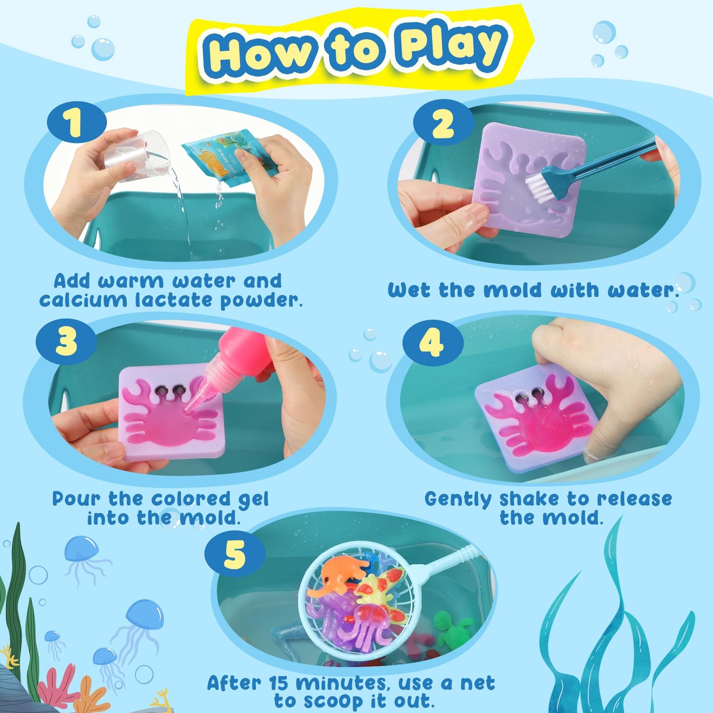 URMYWO Magic Water Elf Toy Kit - 20 Gels & 24 Molds, DIY Squishy Maker for Kids, Blue, Model URSMF01AD