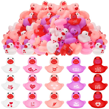 Junkin 100 Pcs Valentine Mini Rubber Ducks 1.57 Inch Small Rubber Ducks In Bulk Festive Rubber Ducks Heart For Birthday Party Fa