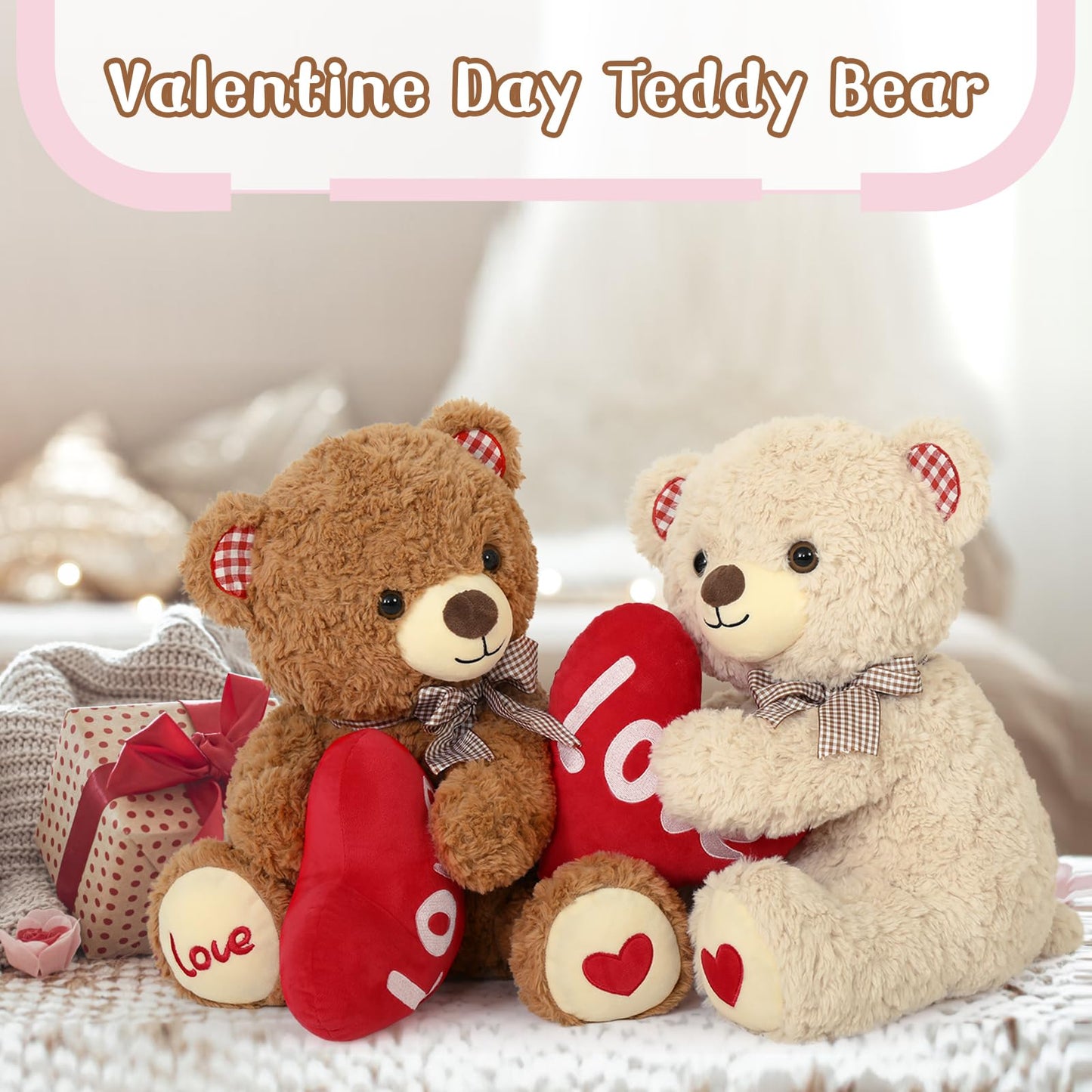 Morismos Valentine'S Day Teddy Bear, 17' Valentine Gift Teddy Bear With Big Red Heart Love Plush For Girlfriend, Wife, Her, Him