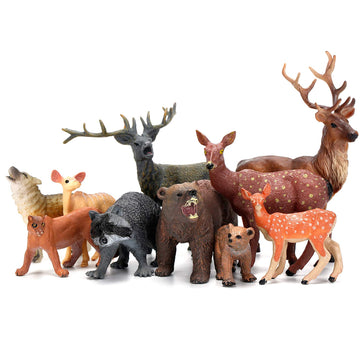 Forest Animals Figurines Toys, 10Pcs Realistic Plastic Wild Woodland Animals Figures Playset, Cake Toppers Birthday Gift For Kids Children Toddlers