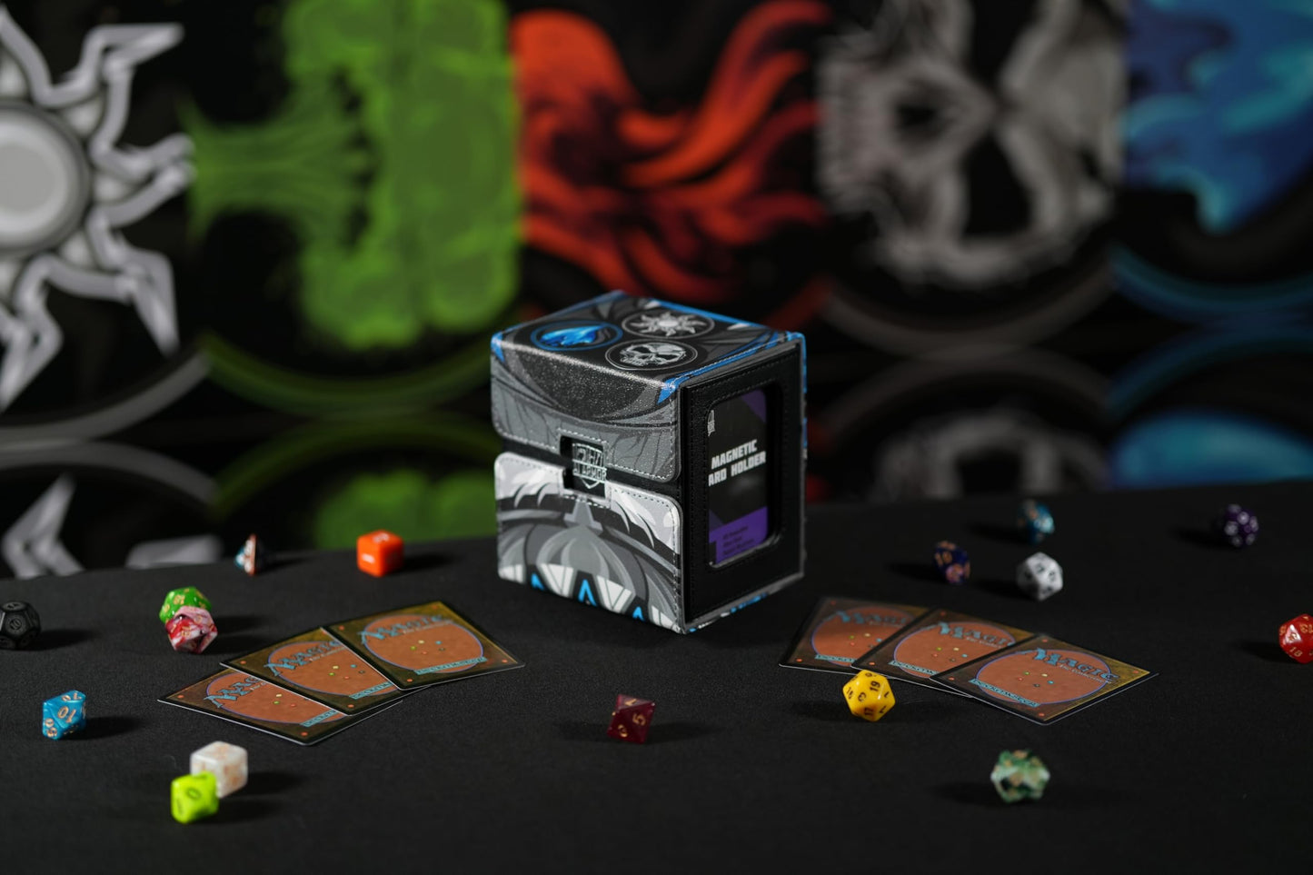 Ai protective covering MTG Commander 100+ Card Custom Art Deck Box With Storage (White/Blue/Black)