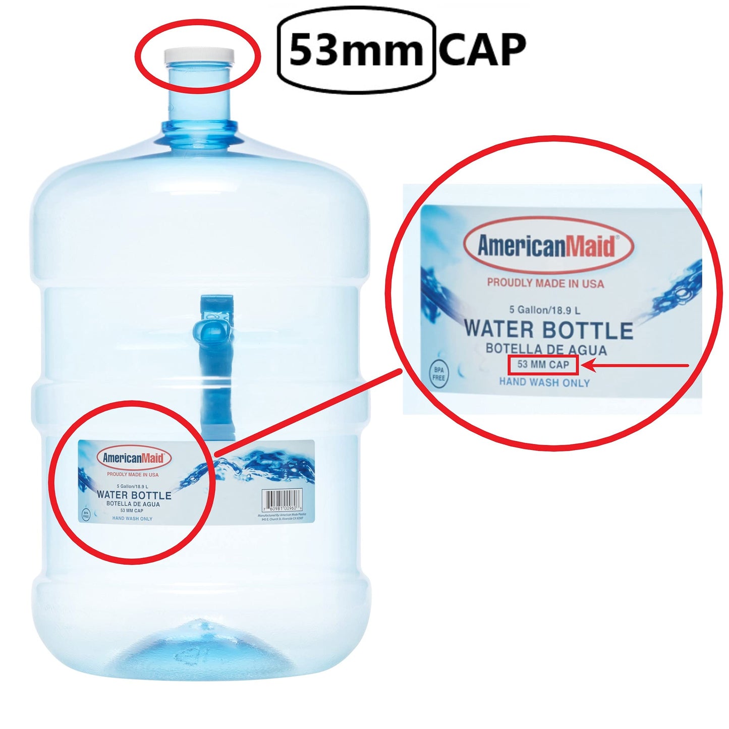 SANITRO Threaded Screw-On Caps for 3 & 5 Gallon Water Bottles, 53mm, White, Glass, 3 Pack