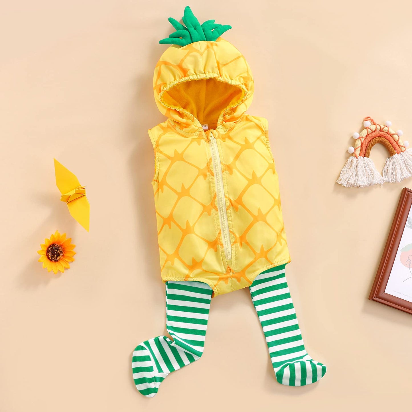 Newborn Baby Girl Boy Halloween Costume Pineapple Onesie Romper Jumpsuit Hooded Cute Cartoon Clothes Leg Socks (Pineapple Costum