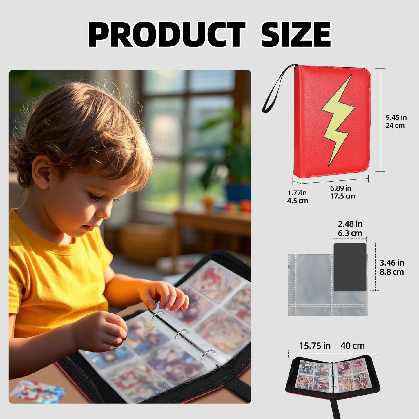 FootJKYX Collectible Trading Card Albums 4 Pocket Card Binder  400 Double Sided Pocket PU enhanced Zip Trading Collection Binderwith 50 Removable Sleeves  Card Folder forTCG  Sports Cards (Black)