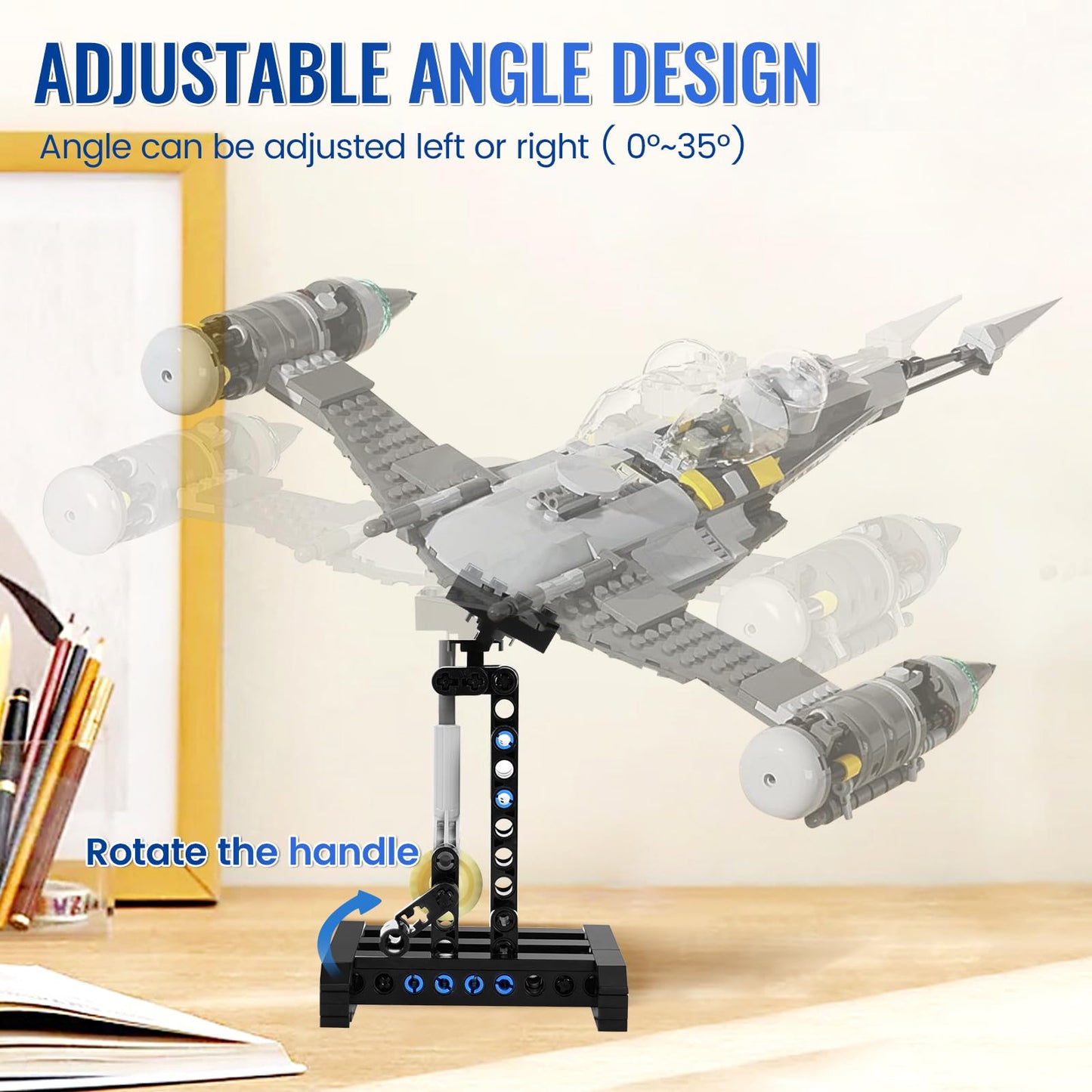 FCEYOUT Display Stand for Lego X-Wing, TIE Bomber, & Mando N-1 Fighter, Adjustable Angle, Plastic, 2 Pack, White