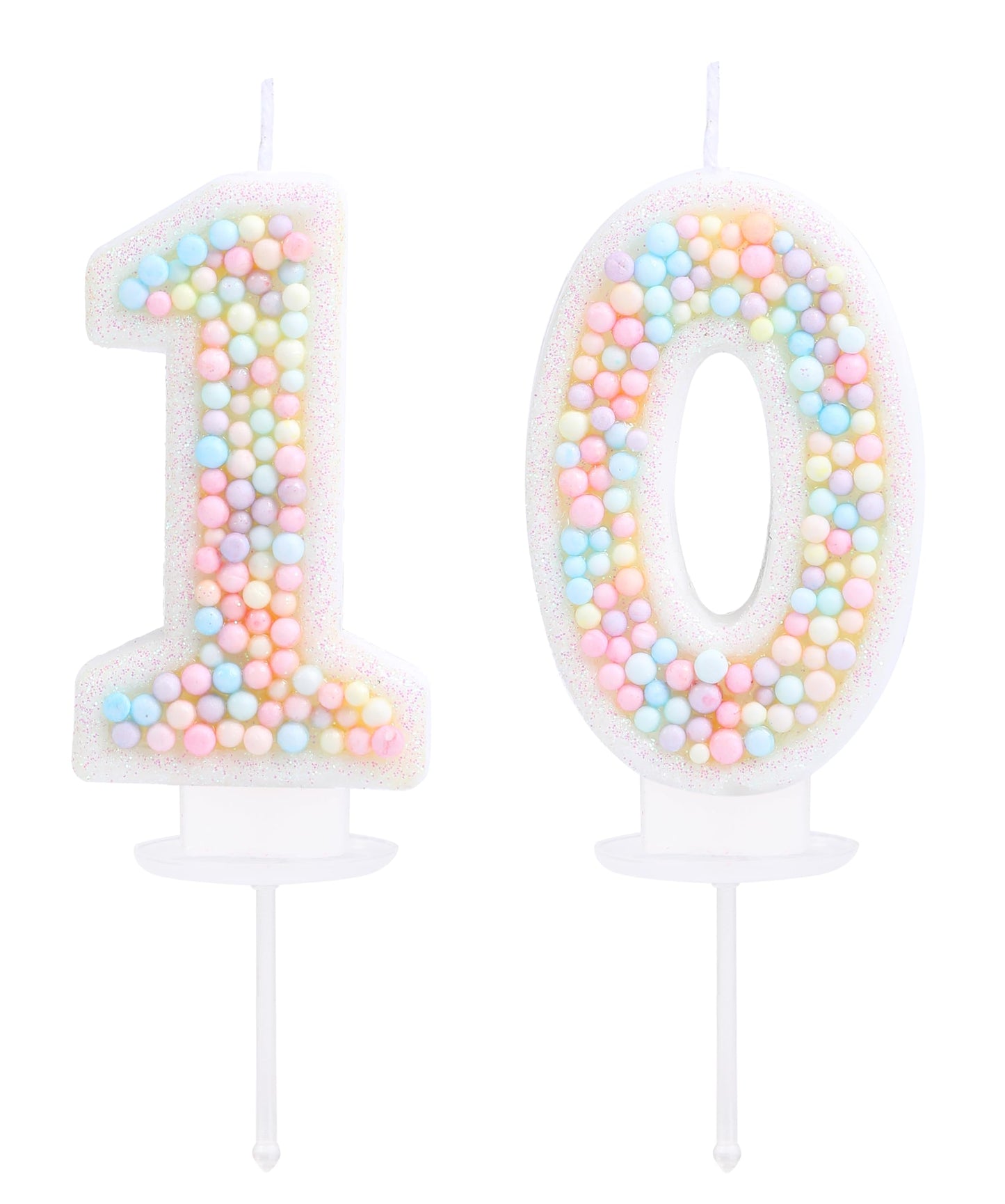 EAKE 10th Birthday Candle Macaron Glitter 3D Pastel Number 10 Candles for Birthday Cakes Girl Women Sweet Theme Ten Years Old Bi