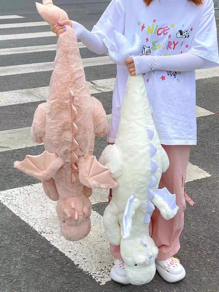 Leahaoe Giant Dragon Stuffed Animal, Soft Dragon Plush Toy, 51.2'' 7Lbs Pink Weighted Stuffed Dragon For Kids And Adults