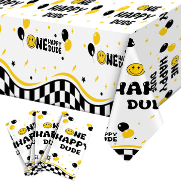 Suttmin 3 Pcs One Happy Dude Table Cloth One Happy Dude Birthday Decorations Plastic Smile Face Party Tablecloths 1st Birthday T