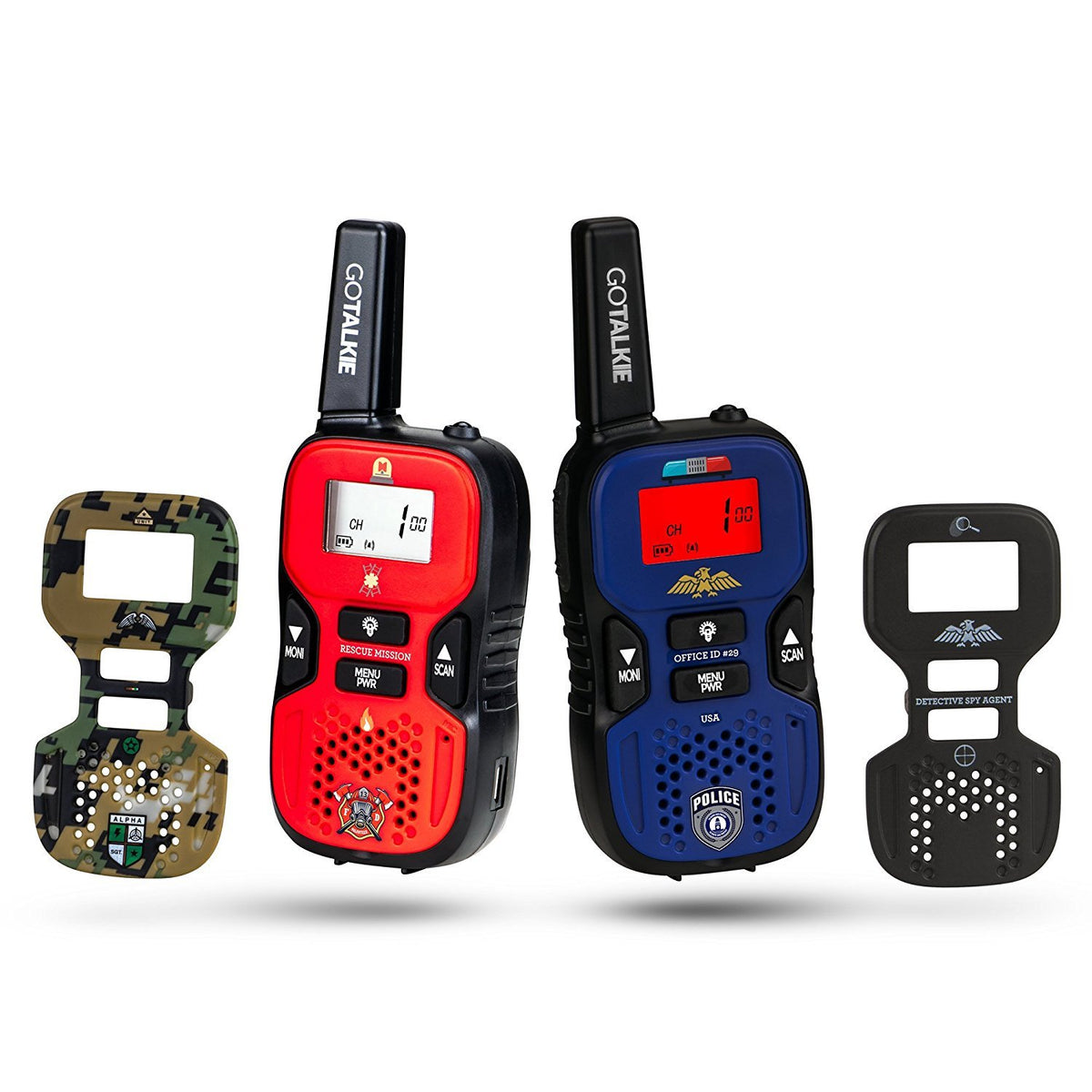 Walkie Talkies For Kids  Set Of 2 Longrange 22 Channel Portable Radios W/Builtin Flashlight, Lcd Screen & 8 Interchangeable T