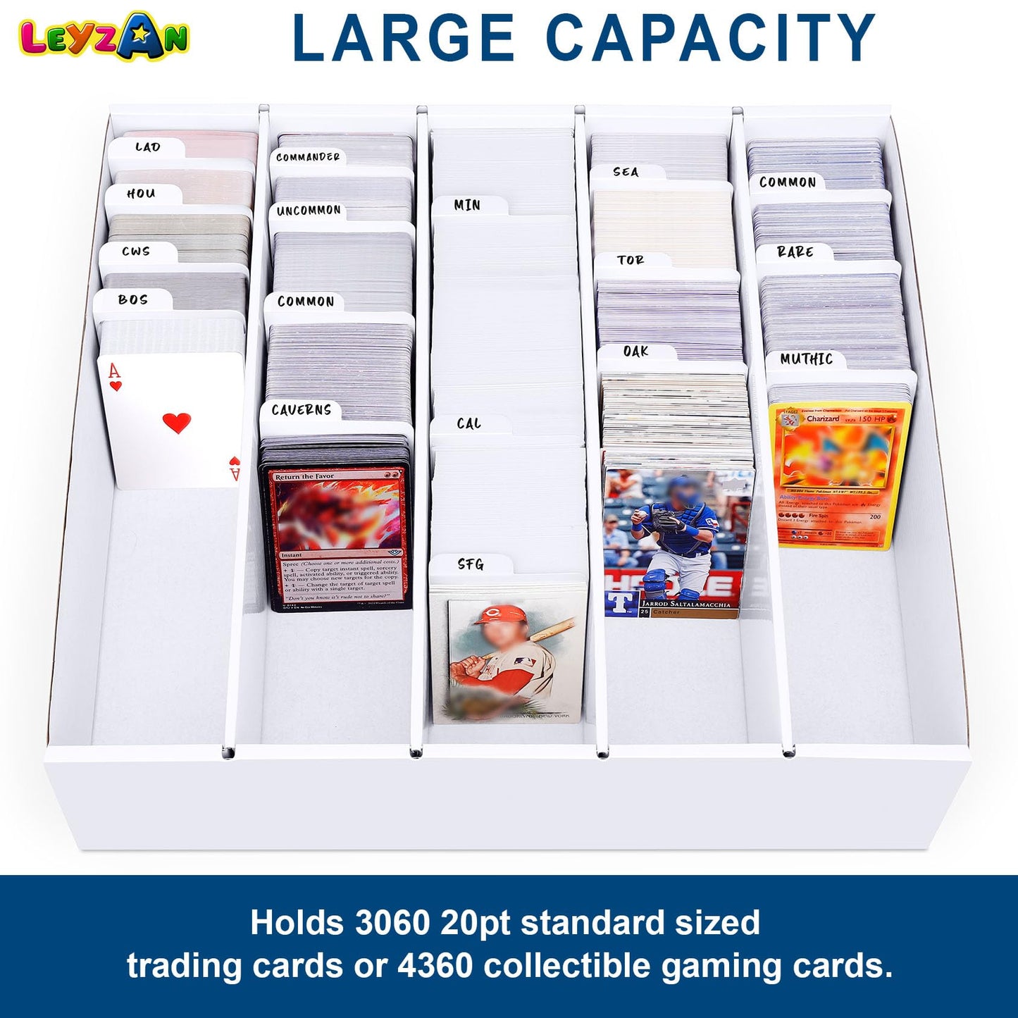 Leyzan 5 Row Trading Card Storage Box, 1 Pack Cardboard Storage Box With Divider For Mtg, Tcg, Sports Cards