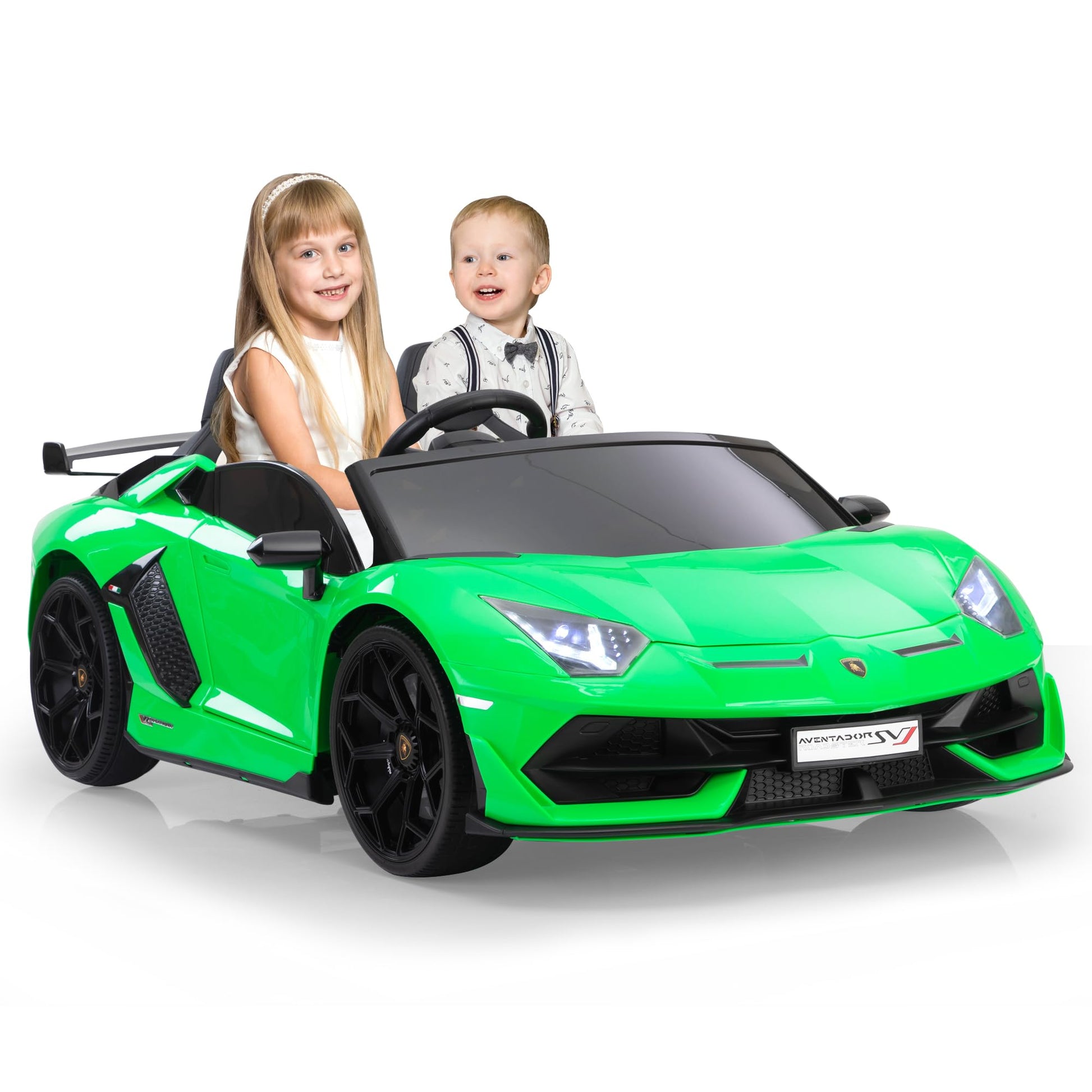 2-Seater Ride On Car 24V Electric Lamborghini For Kids High Speed 13Km/H Drift Sports Car With Pu Leather Seats W/Adjustable Safety Belt, 2 Speeds Mode, Music, Gifts For Children