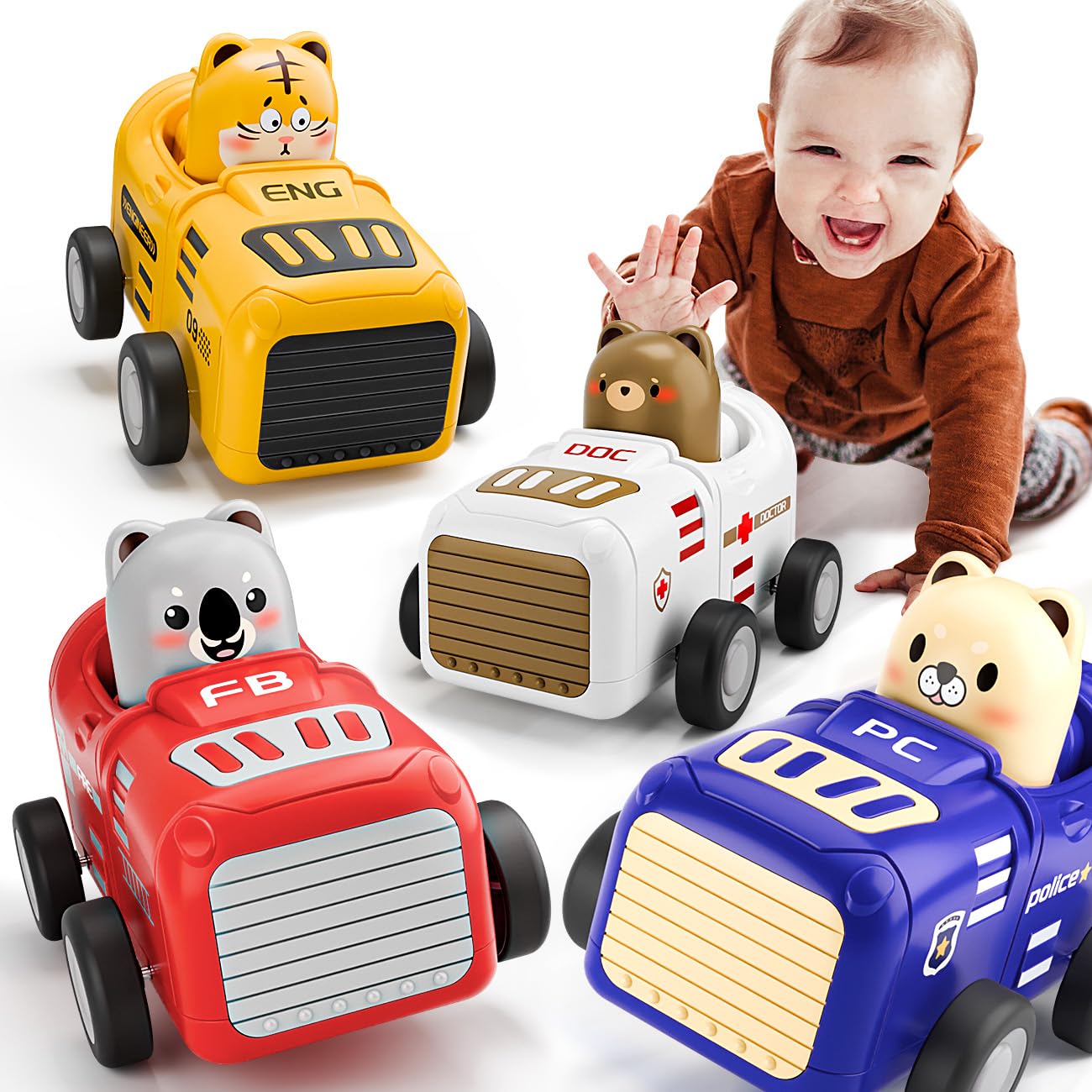 SEPHIX Toddler Car Toys for 1 Year Old Boy - First Birthday Gifts for 1 2 3 Year Old Boy - Press and Go Cars Baby Animal Racing