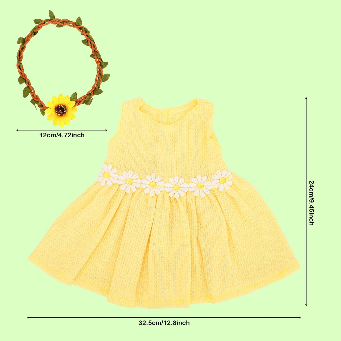 Miunana for 11-18 inch Baby Doll with Yellow Dress & Floral Crown Interchangeable Outfit Role-Play  Collectible Display for One Year Old Doll Clothes and Accessories