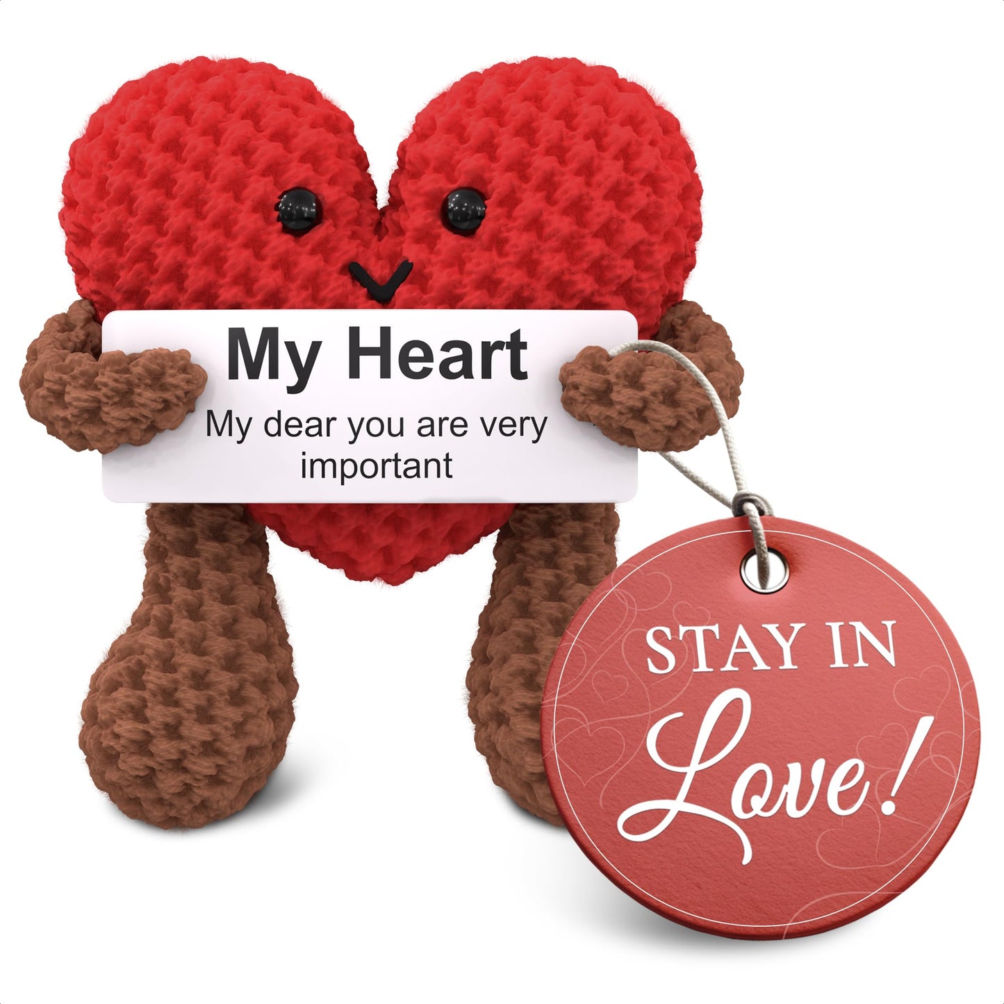 Reluen Knitted Emotional Support Heart - Soft Crochet Plush With Motivational Card, Compact Keepsake For Women, Girlfriend, Wife
