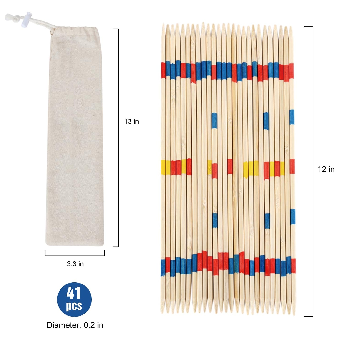 Offelec Bamboo Pick Up Sticks Game With 1 Cloth Bag, 41Pcs 12 Inch Long, Fun Family Board Game For Adults And Kids