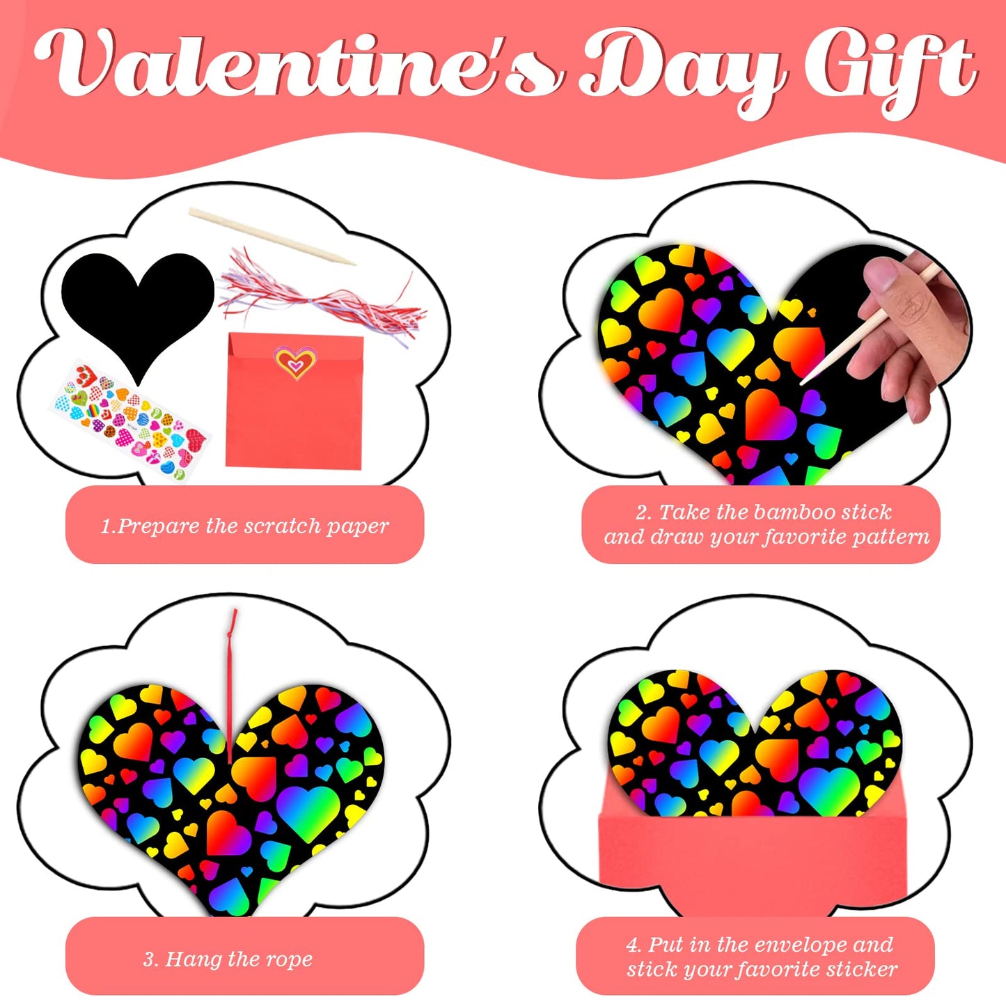 Natonhi 36 Pack Valentines Day Gifts Card for Kids,Heart Rainbow Scratch Art Paper Valentine Crafts for Kids Party Favors Classr