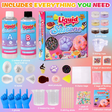 JOICEE Taba Squishy Kit  DIY Squishy Making Kit 18OZ 1:1 AB Liquid Silicone with 6 Molds for Make Your Own Super Soft Squishies Maker Kits Birthday Party Favors