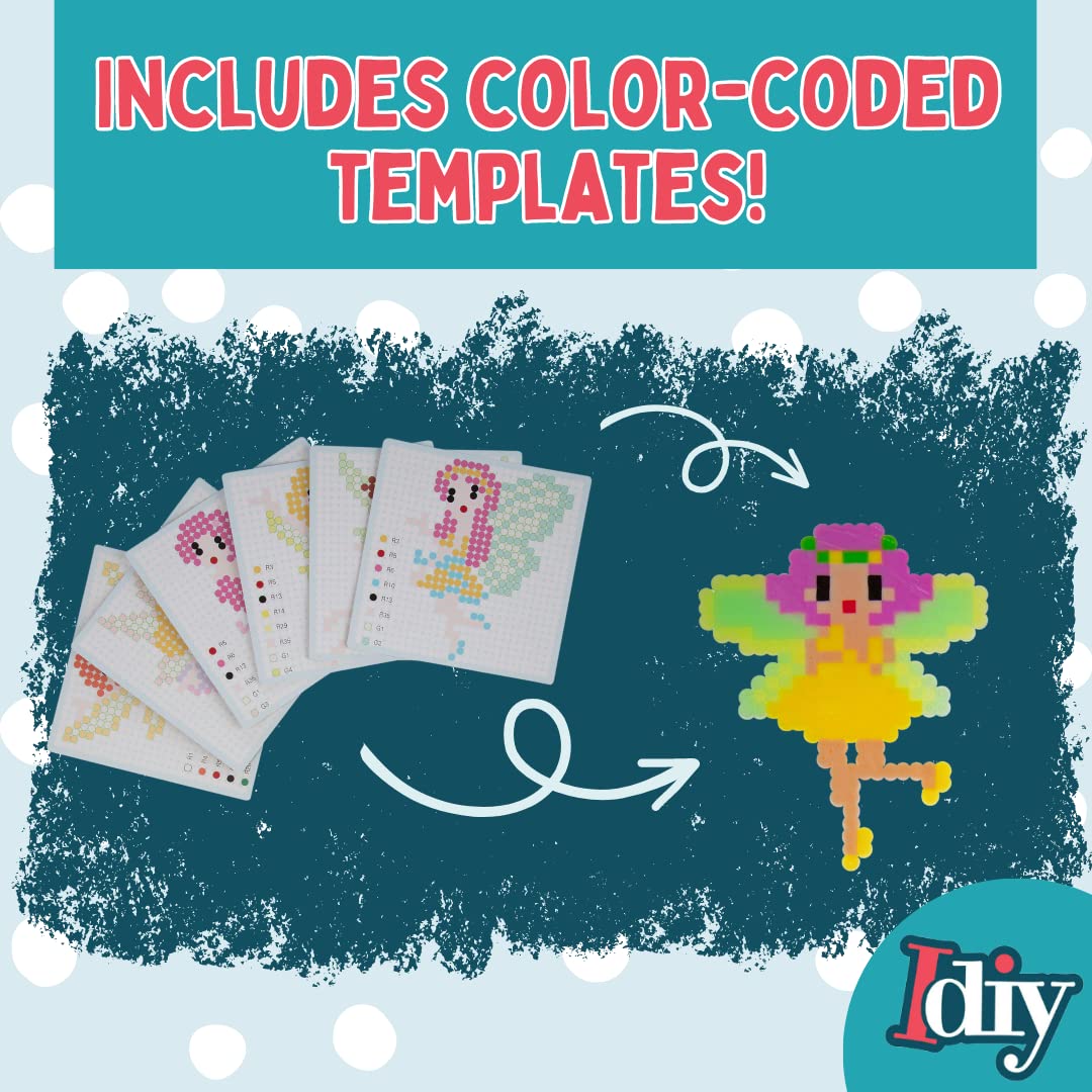 10,000pc Fuse Bead Fairy Kit w Carrier CASE-25 Colors, 12 Unique Templates, 4 Peg Boards, Tweezers, Ironing Paper- Bulk Art Craf
