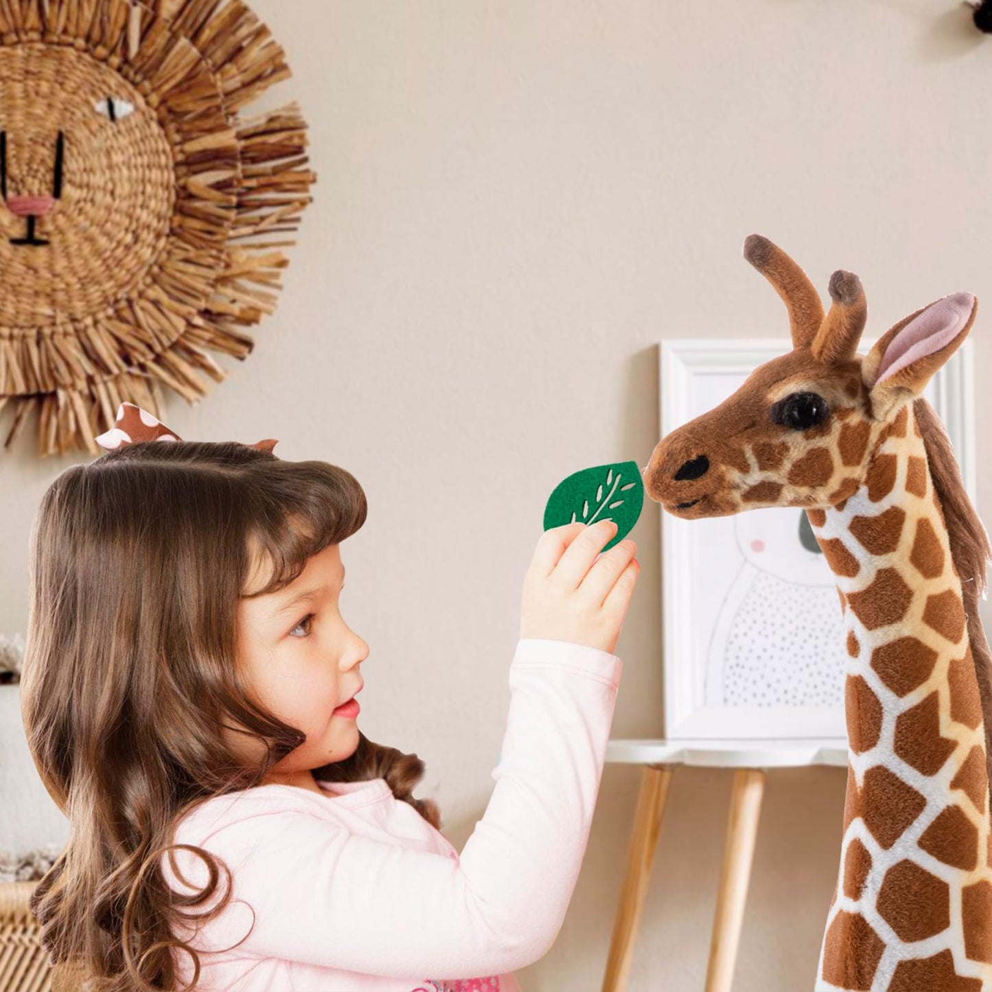 Ohkids 47    Large Giraffe Stuffed Animal Set, Giant Giraffe Plush Toys W/Birds, Leaves, Basket, Tall Giraffe Toy Standing Lifel