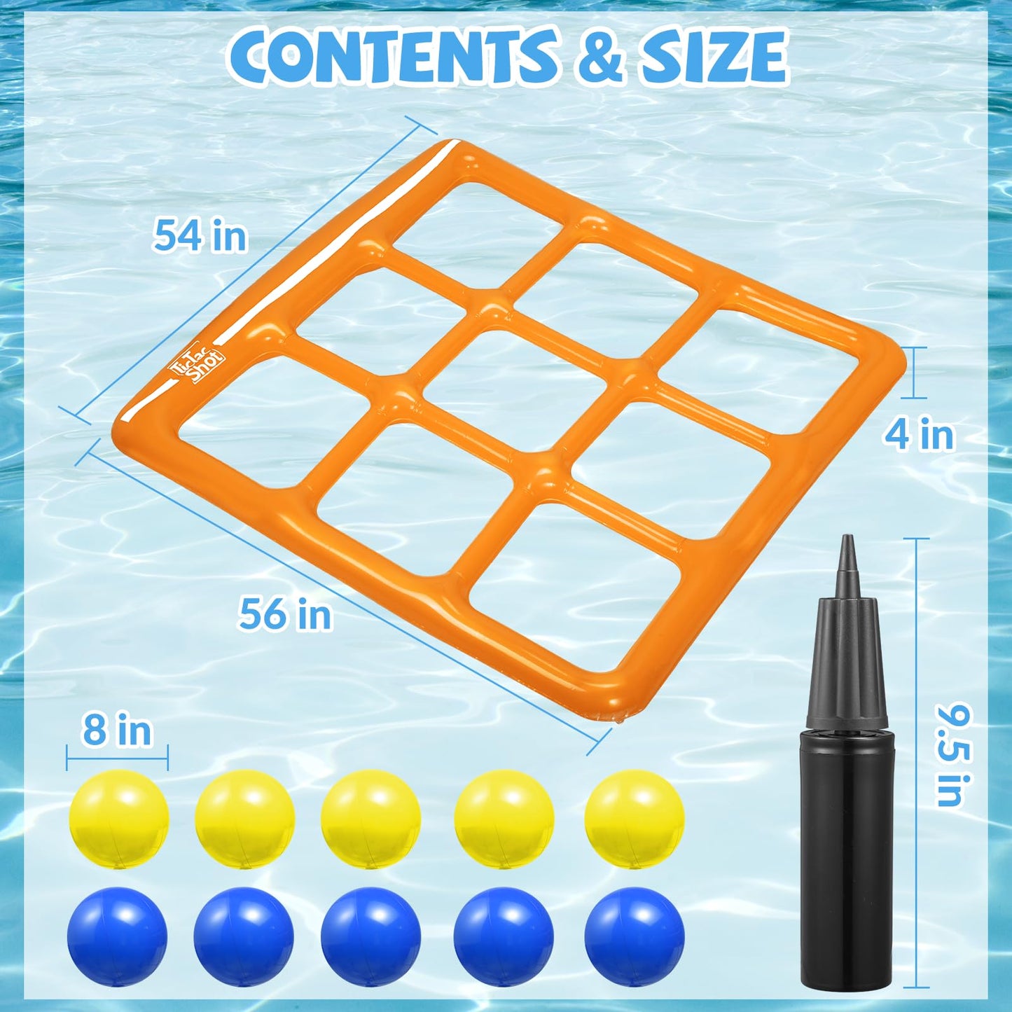 TicTac Shot Inflatable Pool Toy Set - Tic-Tac-Toe with 10 Balls, Orange, 56" x 54", Ideal for 2-10 Players, Fun for Kids and