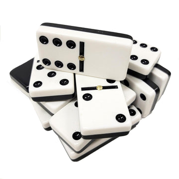 Marion & Co. Domino Double Six 6 Two Tone Black And White Tiles Jumbo Tournament Professional Size With Spinners In Black Elegant Velvet Bag
