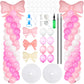 Gejoy 2 Sets Pink Bow Balloon Column Stand Kit with 106 Balloons Adjustable Stand Pink and White Foil Latex Balloon Garland Arch