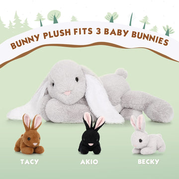 Beniny Big Bunny Stuffed Animal 24'' - Large Stuffed Bunny Rabbit Plush Toy Gifts For Kids - Cuddly Mommy Bunny Surprise With 3
