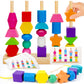 Montessori Toys For 2 3 4 Year Old Kid Boy Girl Toddler, Montessori Wooden Beads Sequencing Toy Set, Lacing Beads & Stacking Blo