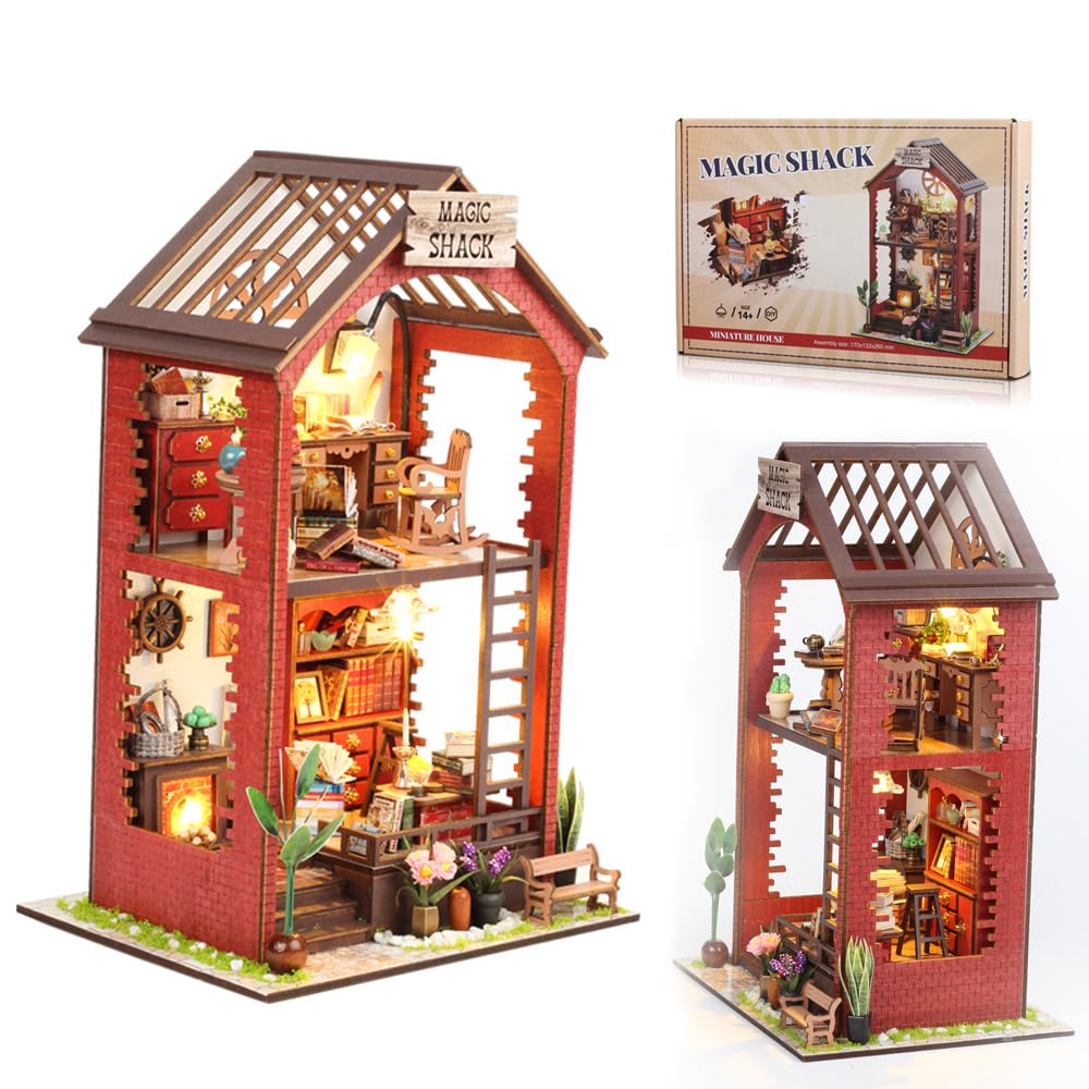 Diy Book Nook Kit, 3D Puzzle Wooden Book Nook, Dollhouse Kit, With Furniture And Led Light, Accessories Educational Toys, For 14