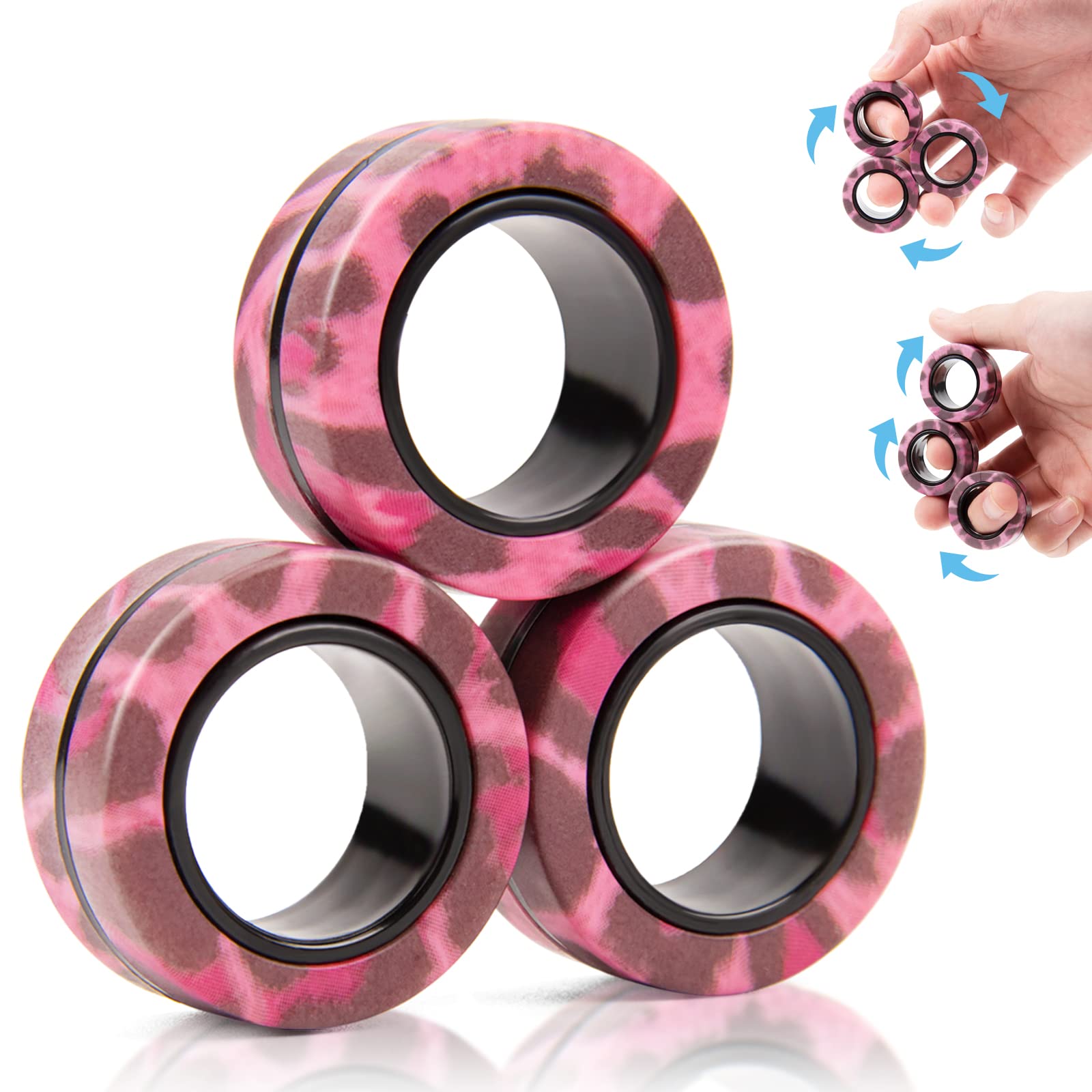 3Pcs Magnetic Rings Fidget Toy Set,Adult Fidget Magnets Spinner Rings For Anxiety Relief Therapy, Stocking Stuffers For Adults Men Teens | Gift For Boys Girls Kids