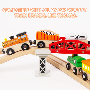 Woodenedu Wooden Train Sets For Toddlers, 12Pcs Train Toy Magnetic Sets Fits Brio, Thomas, Melissa And Doug, Kids For Boys Girls