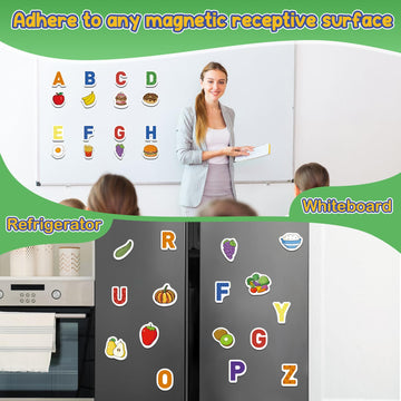 Kasfalci Magnetic Letters And Foods,52 Foam Objects,Refrigerator Fridge Magnets For Kids,Abc Magnets For Toddlers,Alphabet Learn