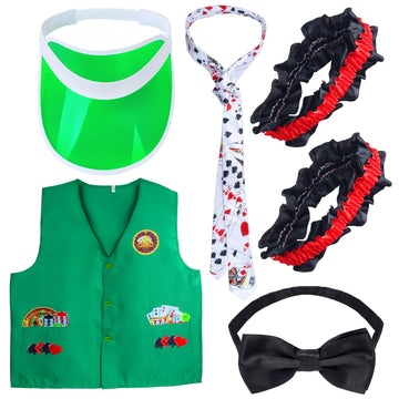 Yewong Casino Dealer Vest Set Dealer Visors Hat Bowtie Playing Card Tie Armband For Las Vegas Birthday Game Night Party Favors S
