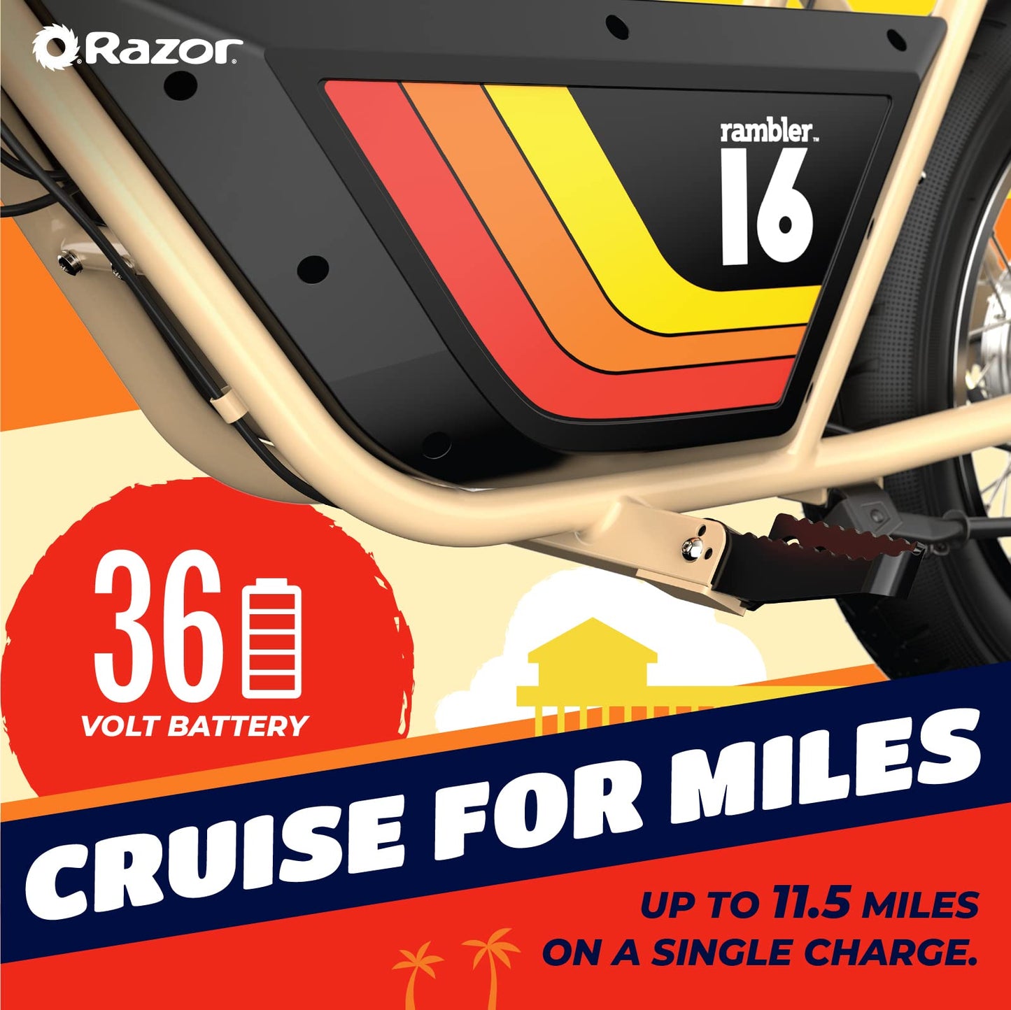Razor Rambler 16 - 36V Electric Minibike With Retro Style, Up To 15.5 Mph, Up To 11.5 Miles Range, Wide, Rugged 16'' Air-Filled
