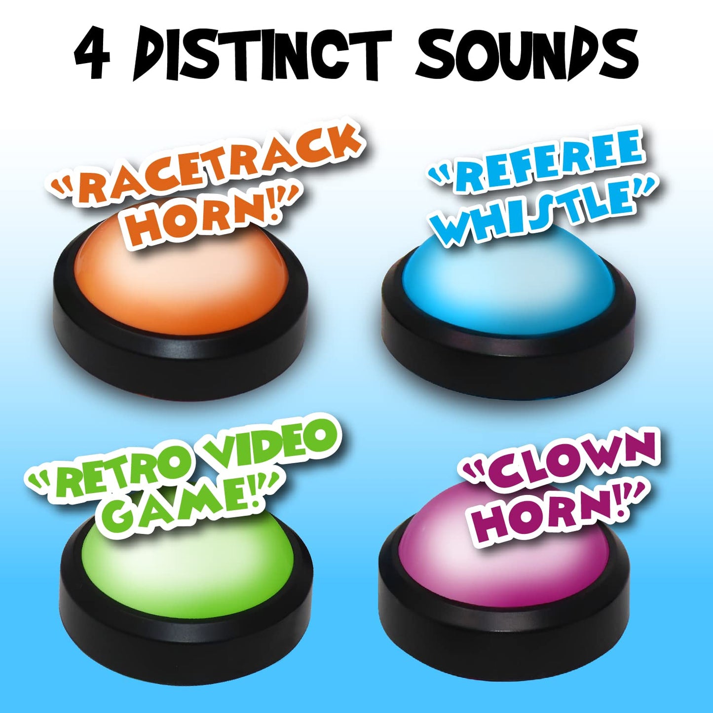 Teacher's Choice Light Up Game Buzzer System, Multicolor, 4 Pack, Unique Sounds for Trivia, Family Feud, Jeopardy