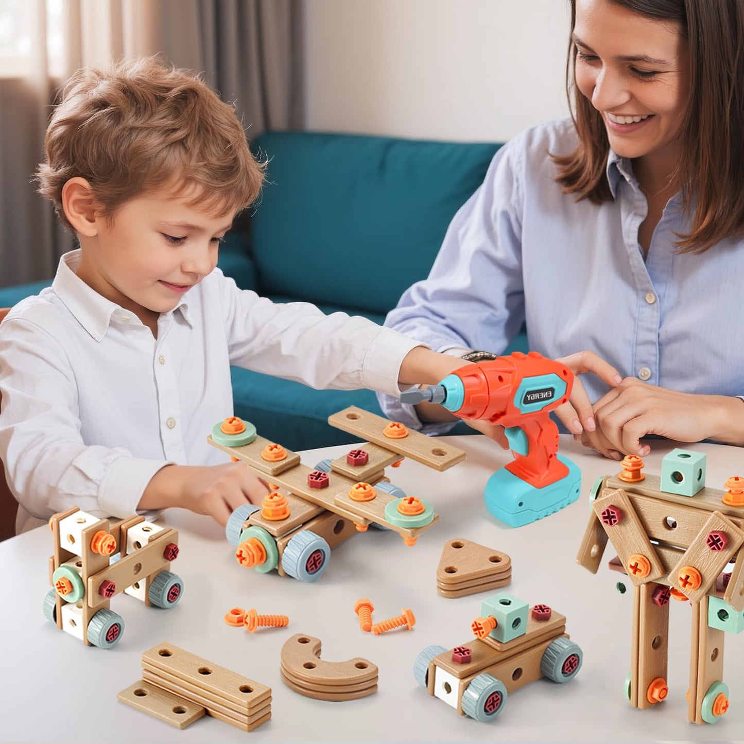 VEAIS Kids Tool Set with Drill,120Pcs Toddler Tool Set with ToolBench,Montessori Toy for 2+Year Old,Educational STEM Constructio