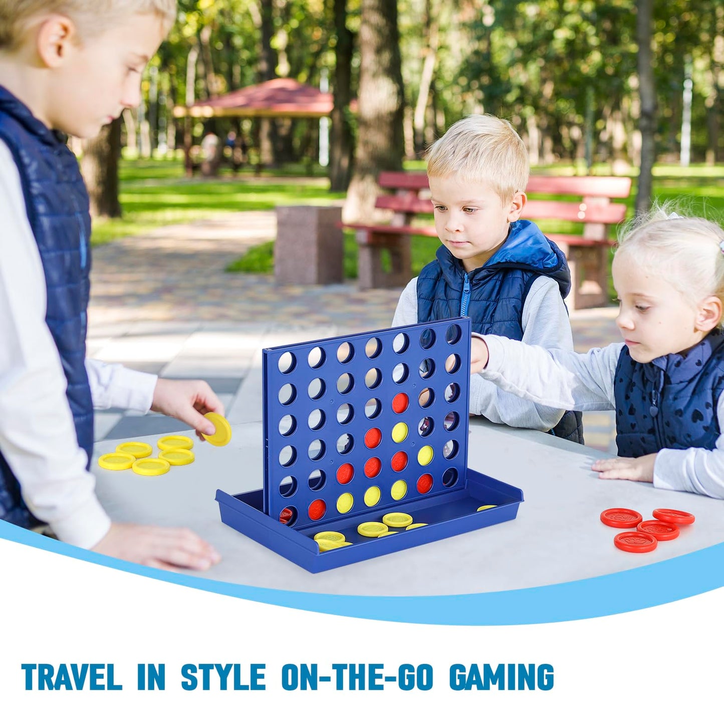 Pedolini 4 in a Row Connect Game - Travel Board Game, Medium Size, 9.4"x6.8", Plastic, Model GBEAR-4ROW-BLUE