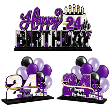 Lingteer Happy 24Th Birthday Purple Acrylic Table Topper Centerpieces Set - Cheers To 24 Years Old Birthday 24Th Bday Party Gift Decorations.