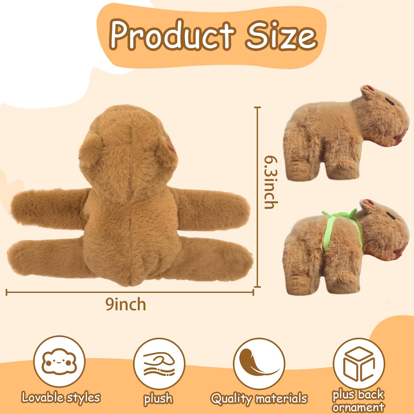 Wueuru 2 Pcs Animal Slap Bracelets Capybara Plush Toy, Valentines Day Gift Capybara Huggers Slap Bracelets 9'' Capybara Plush To