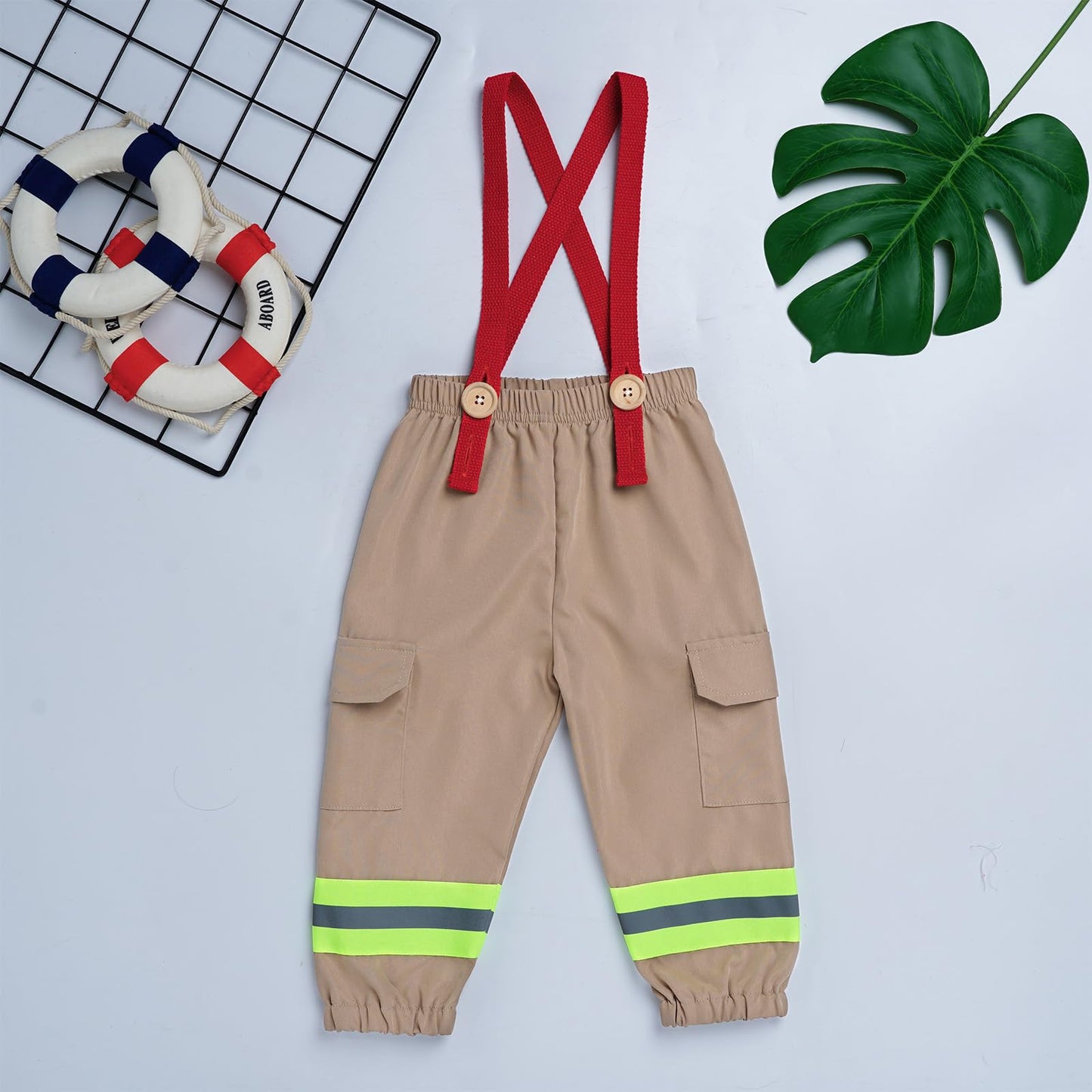 Toddler Firefighter Costume Boy: Baby Fireman Costume For Kids Halloween Costumes Cosplay Firefighter Outfit Pants Suspenders First 1St Birthday Cake Smash Fire Truck Photoshoot Khaki 18-24 Months