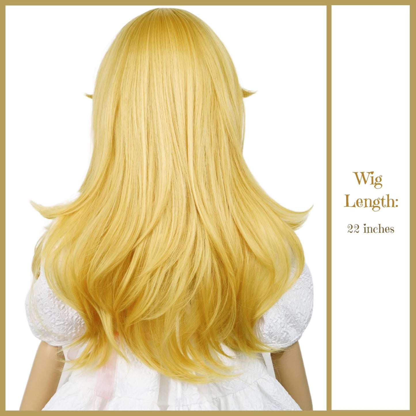 Princess Wig Blonde Wigs For Kids Girls, 22 Inch Long Golden Curly Kids' Cosplay Wave Wig With Crown Headband + Ear Clips + Broo