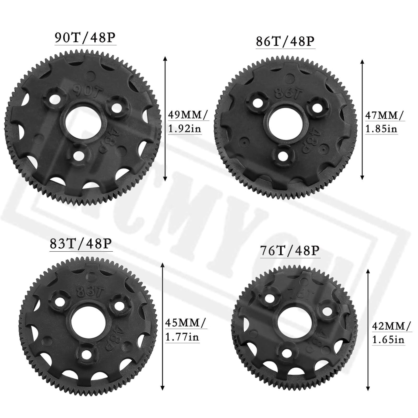 RCMYou RC 48P 76T/83T/86T/90T Spur Gear Upgrades Part for 1/10 Slash Stampede Rustler Bandit 2WD VXL XL-5,4PCS 76T Spur Gear Hop