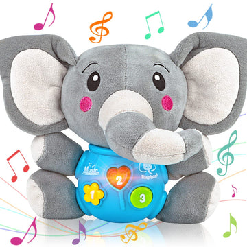 Aitbay Plush Elephant Music Baby Toys 0 To 6 Months, Cute Stuffed Animal Light Up Baby Toys Newborn Baby Musical Toys For Infant Babies Boys & Girls Toddlers 6 To 12 Months