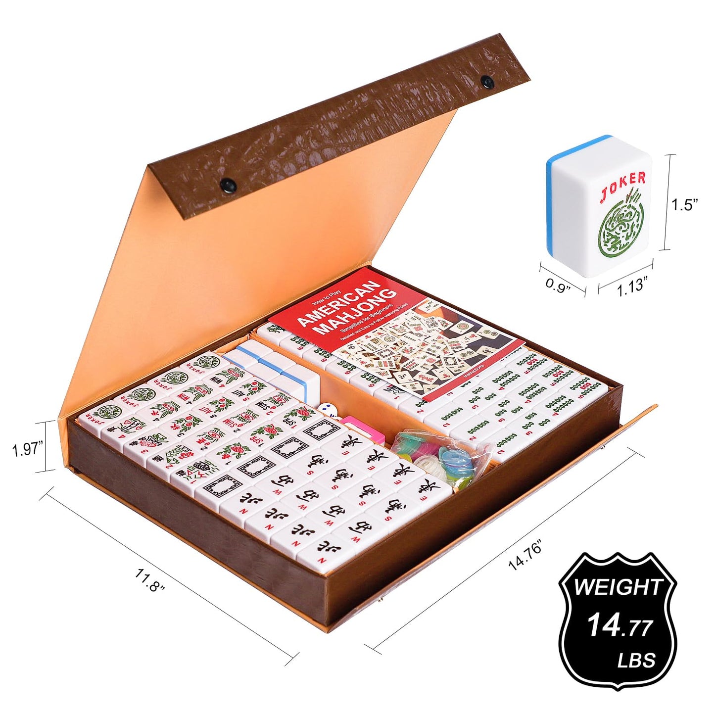 GUSTARIA American Mahjong Game Set, Mahjong Tile Set with 166 Numbered Large Tiles (1.5'', Blue), Mahjong Tiles Set with Brown C