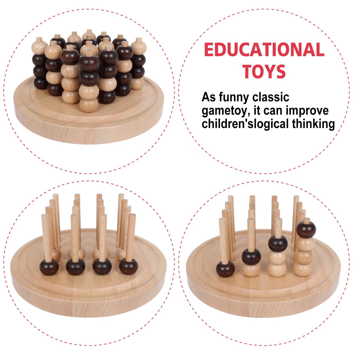Gothink Portable 3D Wooden Four In A Row Board Games For Adults & Kids- 4 In A Row Game Set With Birch Chess For Family Night Games Birthday & Holiday Party Toy Gifts - Challenge Your Mind